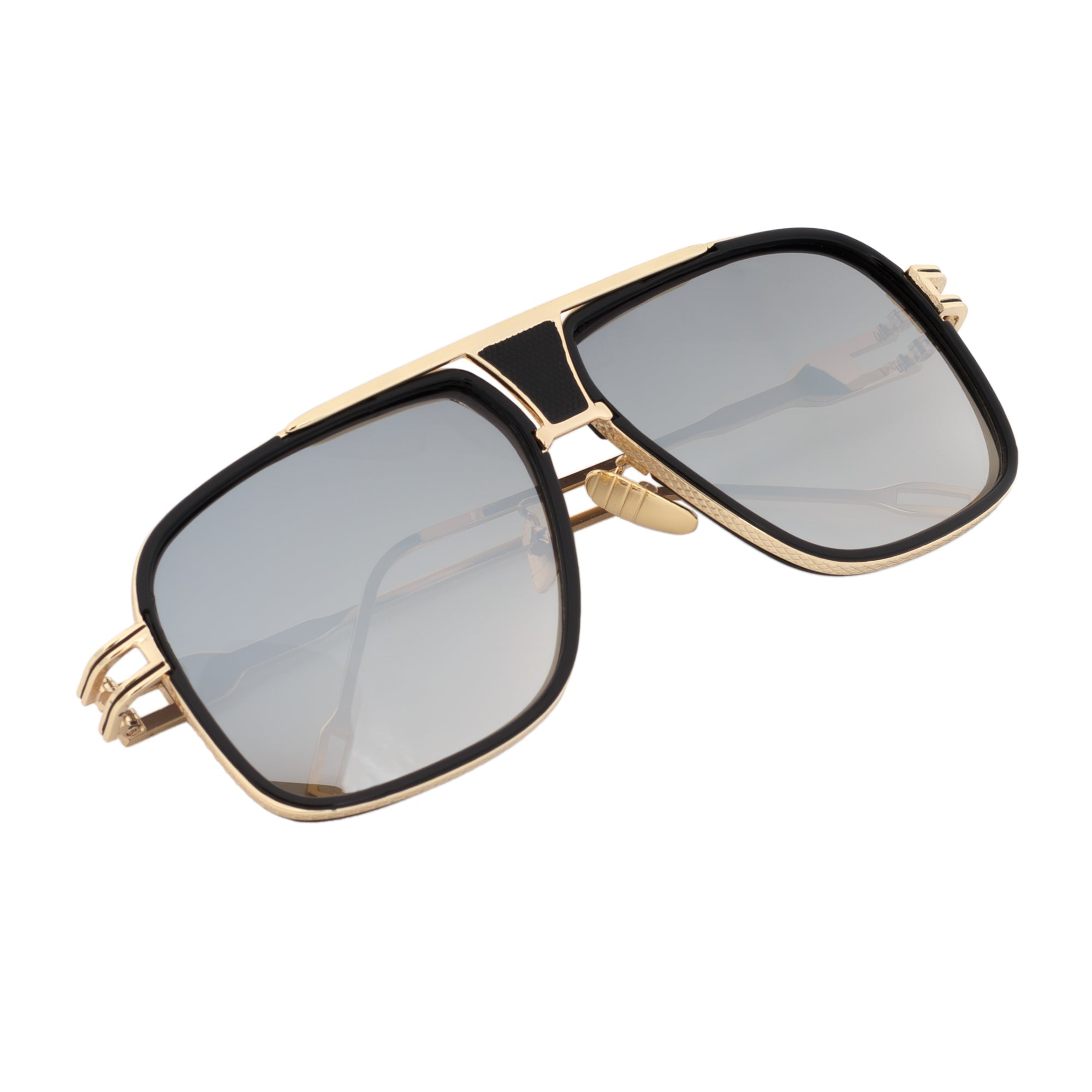 MAC - Two - Tone Square Metal Aviator Black - Gold Sunglasses Silver Mirror Lens