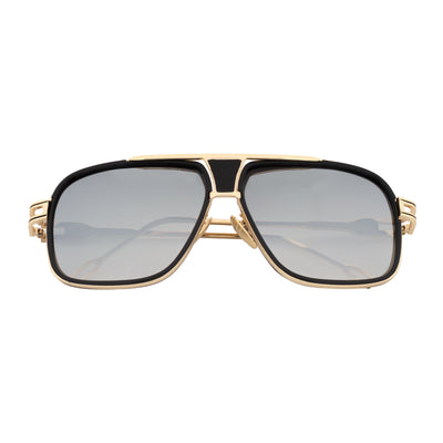 MAC - Two - Tone Square Metal Aviator Black - Gold Sunglasses Silver Mirror Lens