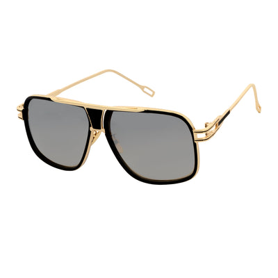 MAC - Two - Tone Square Metal Aviator Black - Gold Sunglasses Silver Mirror Lens