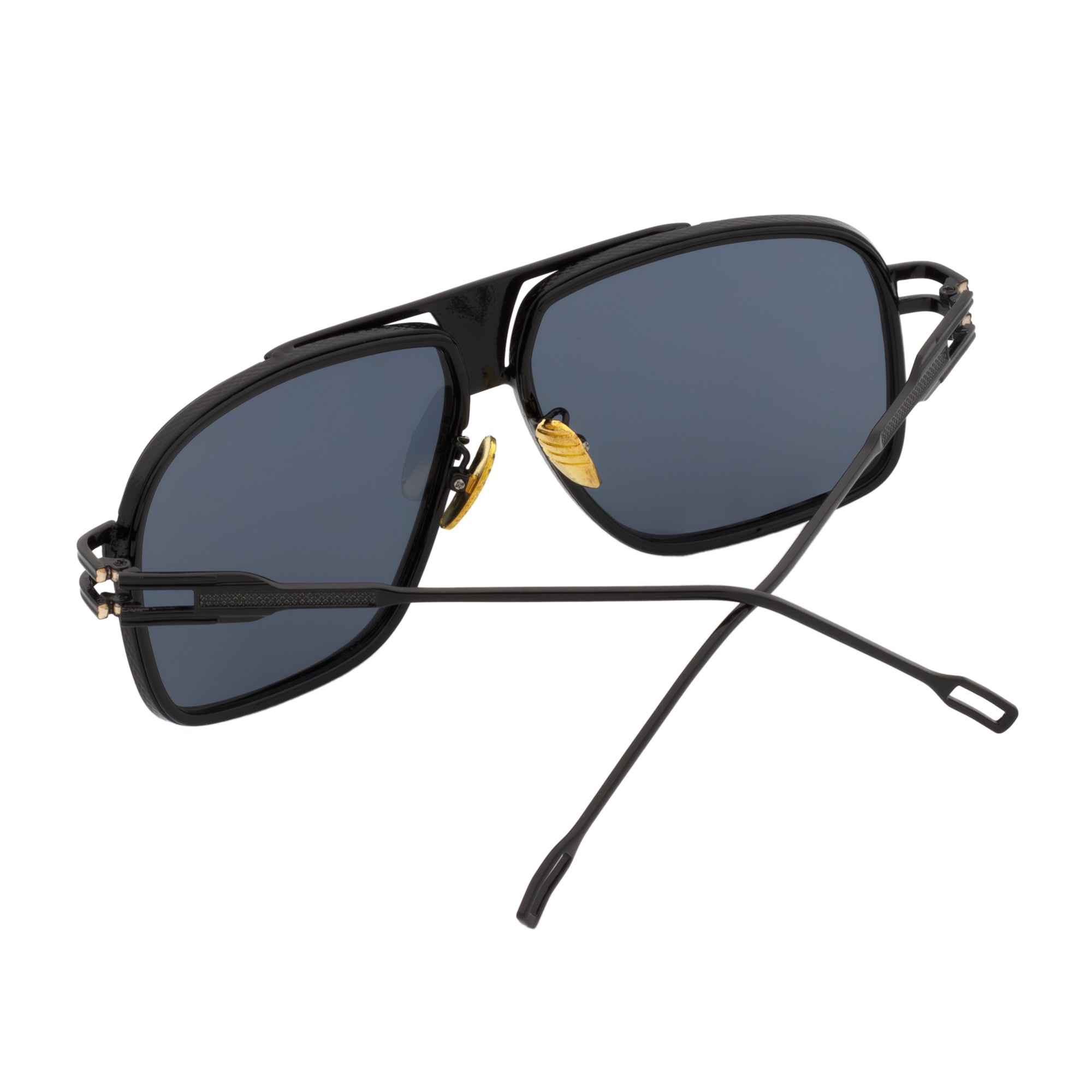 MAC - Two - Tone Square Metal Aviator Black Sunglasses Dark Smoke Lens