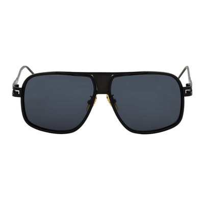 MAC - Two - Tone Square Metal Aviator Black Sunglasses Dark Smoke Lens