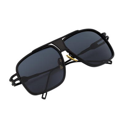 MAC - Two - Tone Square Metal Aviator Black Sunglasses Dark Smoke Lens