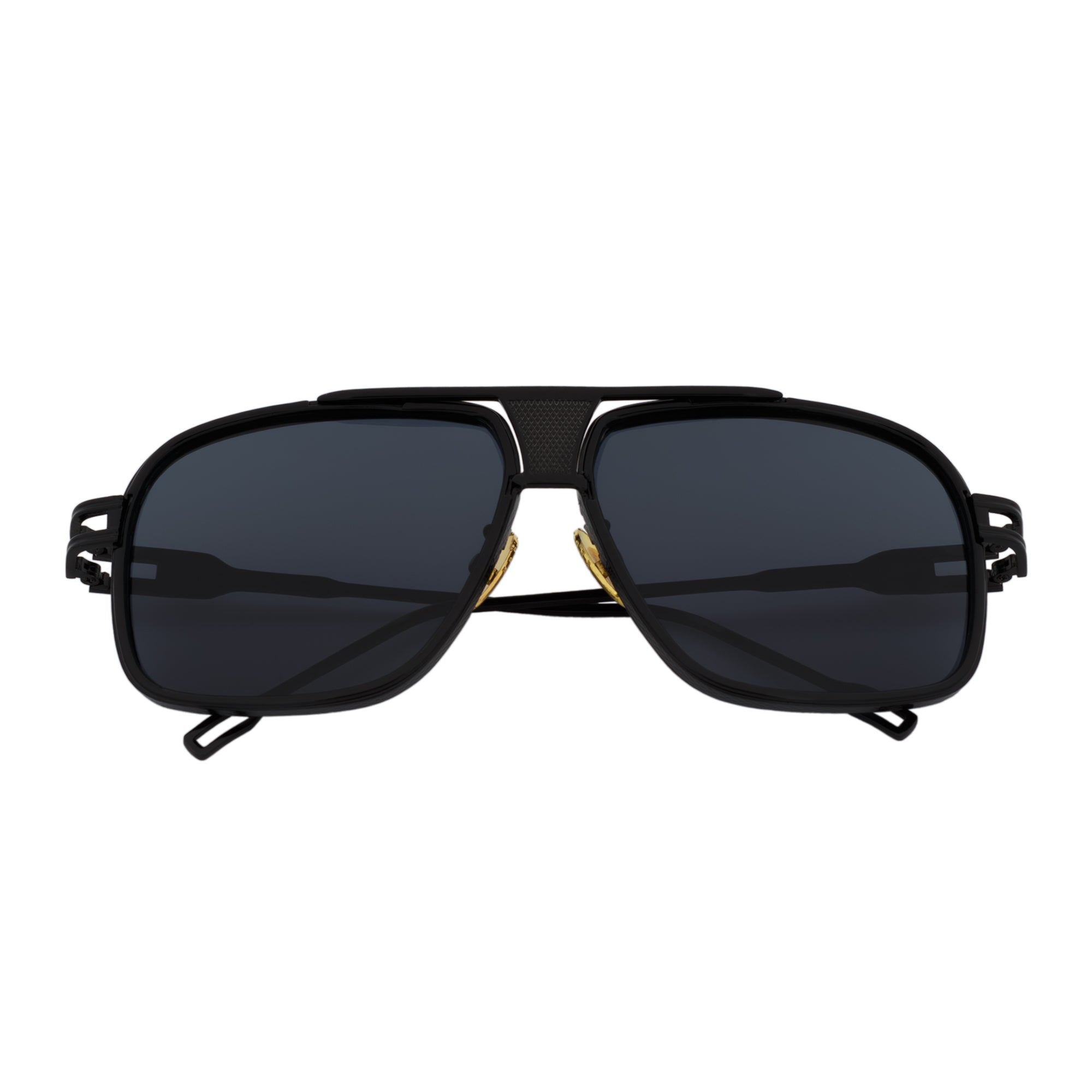 MAC - Two - Tone Square Metal Aviator Black Sunglasses Dark Smoke Lens