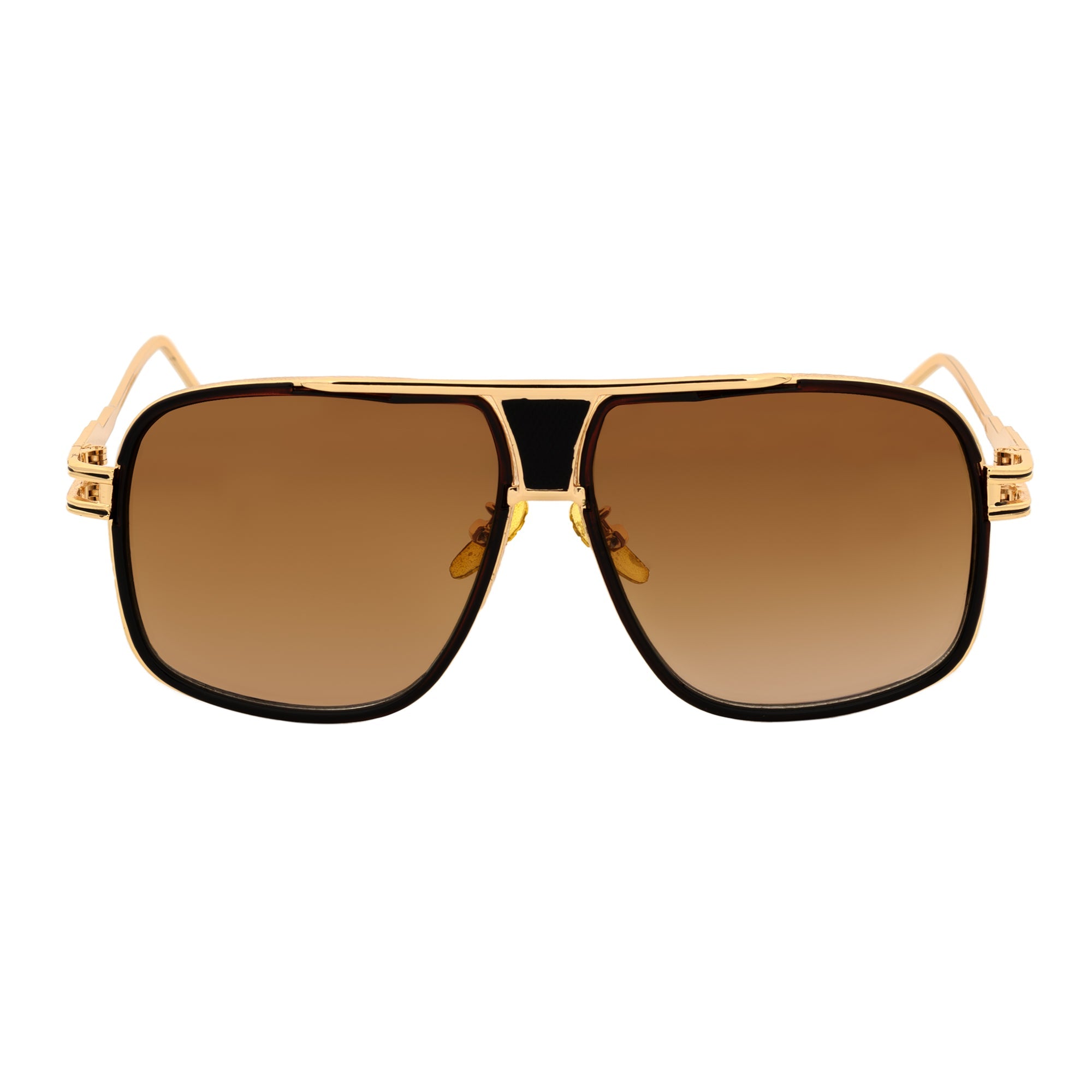 MAC - Two - Tone Square Metal Aviator Brown - Gold Sunglasses Amber Fade Lens