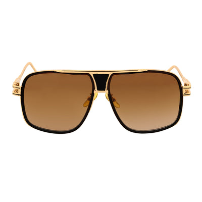 MAC - Two - Tone Square Metal Aviator Brown - Gold Sunglasses Amber Fade Lens