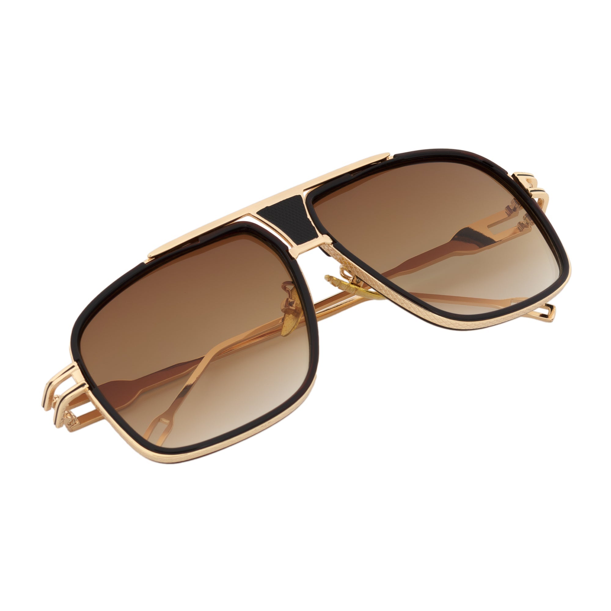 MAC - Two - Tone Square Metal Aviator Brown - Gold Sunglasses Amber Fade Lens