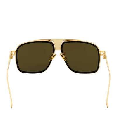 MAC - Two - Tone Square Metal Aviator Brown - Gold Sunglasses Amber Fade Lens