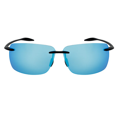 MAUI - Rimless TR90 Thin Sports Wrap Sunglasses Black Blue Mirror Polarized