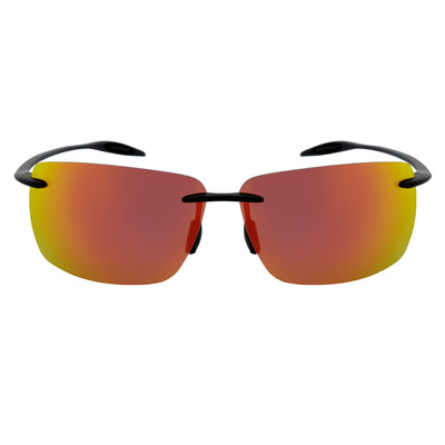 MAUI - Rimless TR90 Thin Sports Wrap Sunglasses Black Orange Mirror Polarized