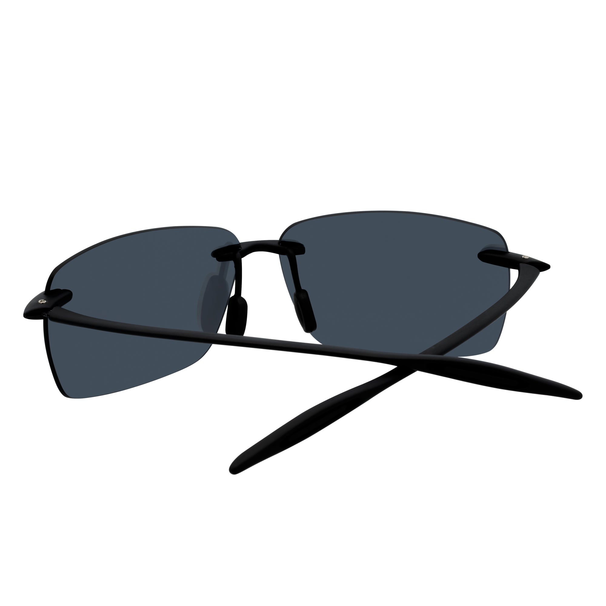 MAUI - Rimless TR90 Thin Sports Wrap Sunglasses Black Silver Mirror Polarized