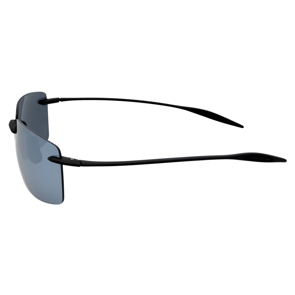 MAUI - Rimless TR90 Thin Sports Wrap Sunglasses Black Silver Mirror Polarized