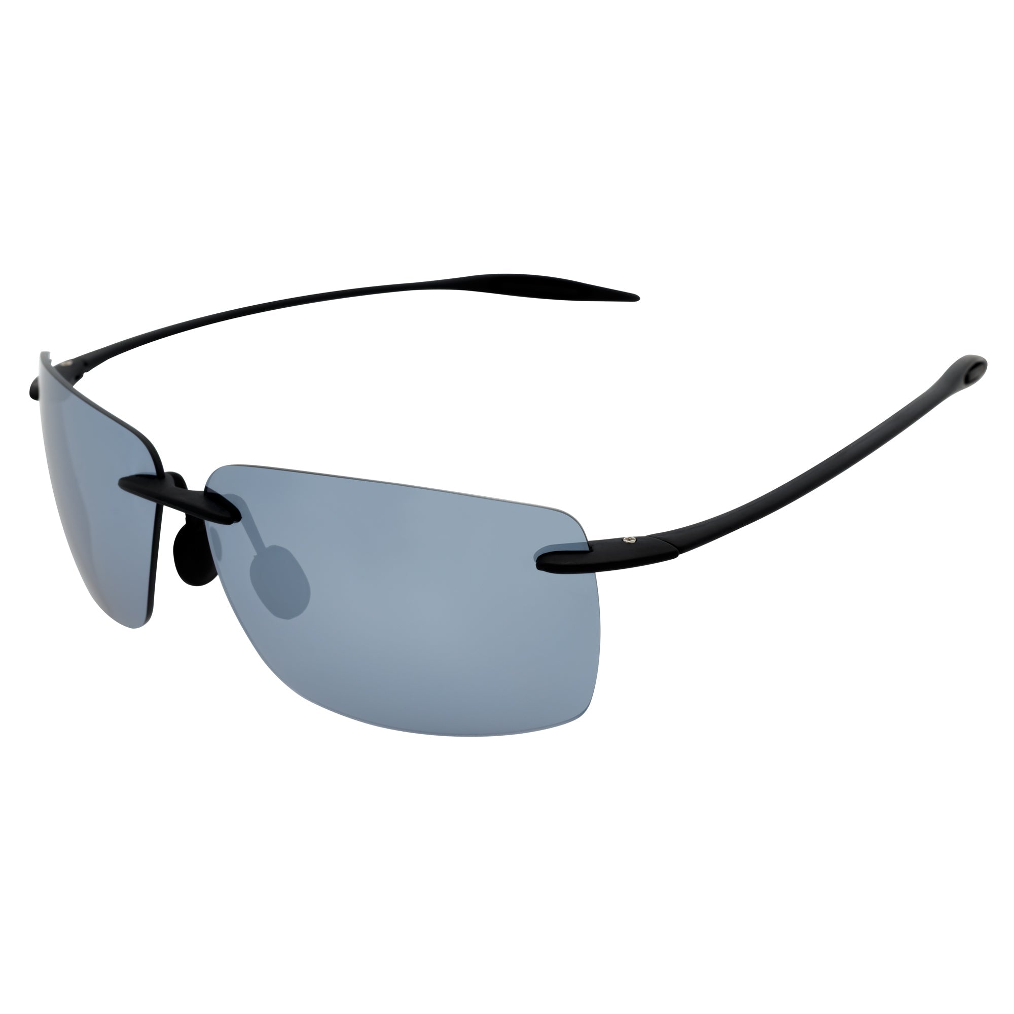MAUI - Rimless TR90 Thin Sports Wrap Sunglasses Black Silver Mirror Polarized