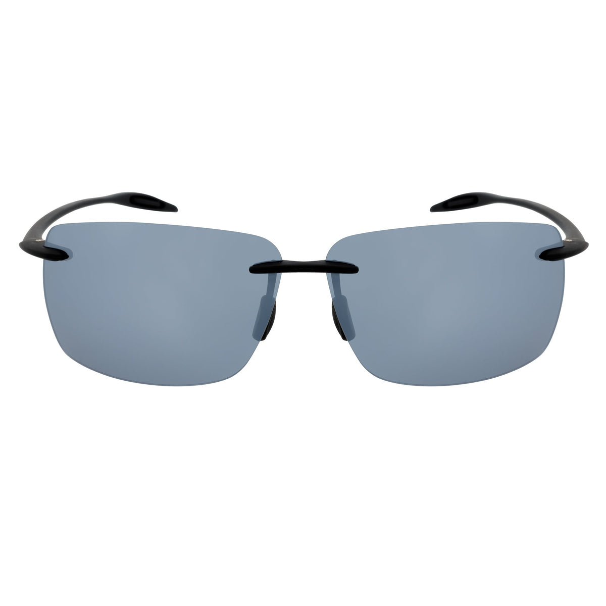 MAUI - Rimless TR90 Thin Sports Wrap Sunglasses Black Silver Mirror Polarized