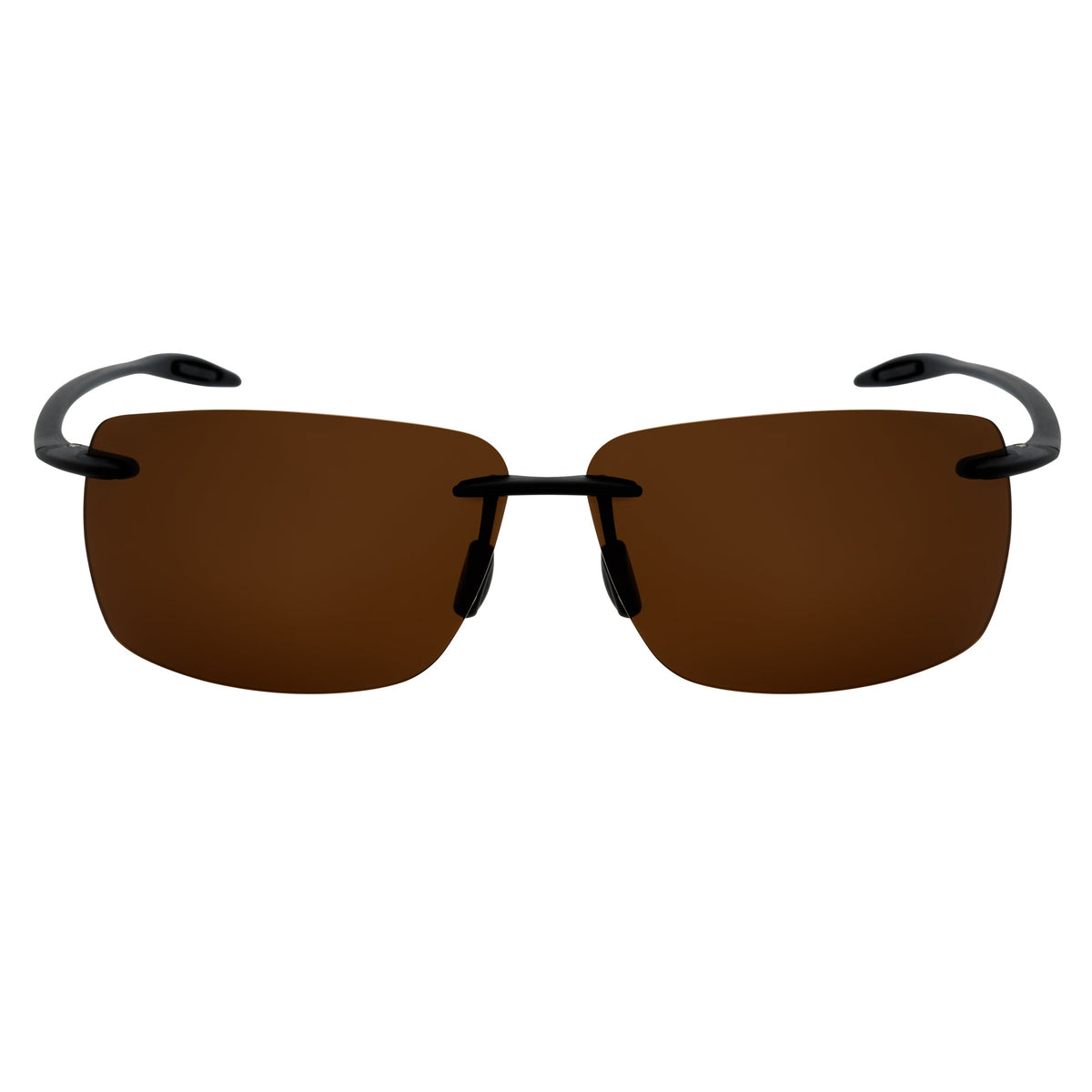 MAUI - Rimless TR90 Thin Sports Wrap Sunglasses Matte Black Brown Polarized