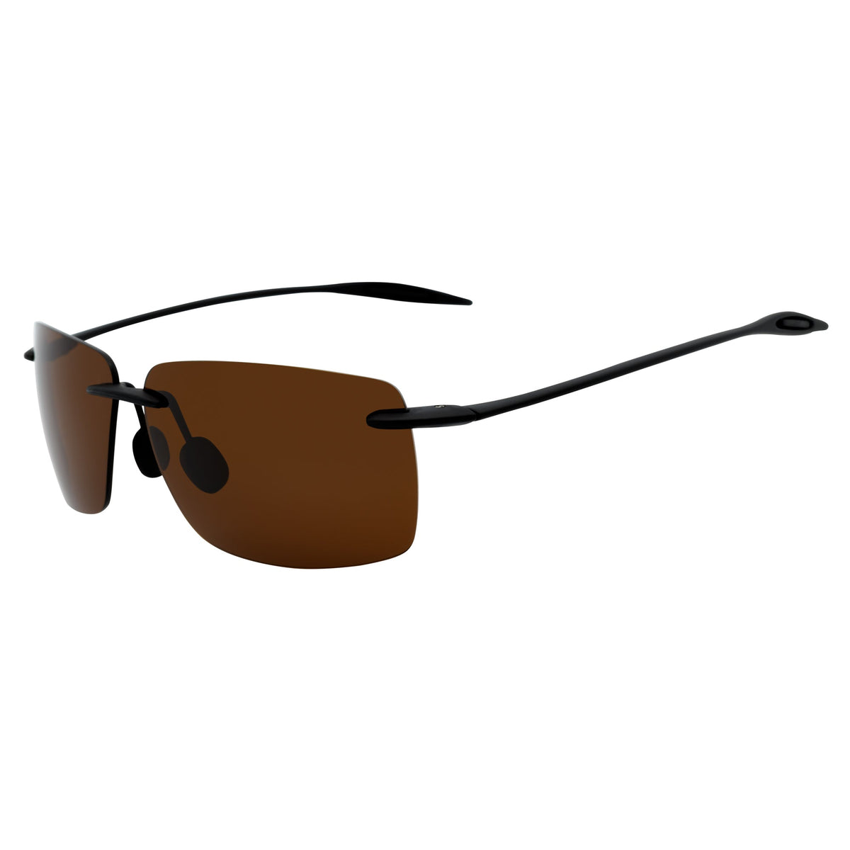 MAUI - Rimless TR90 Thin Sports Wrap Sunglasses Matte Black Brown Polarized
