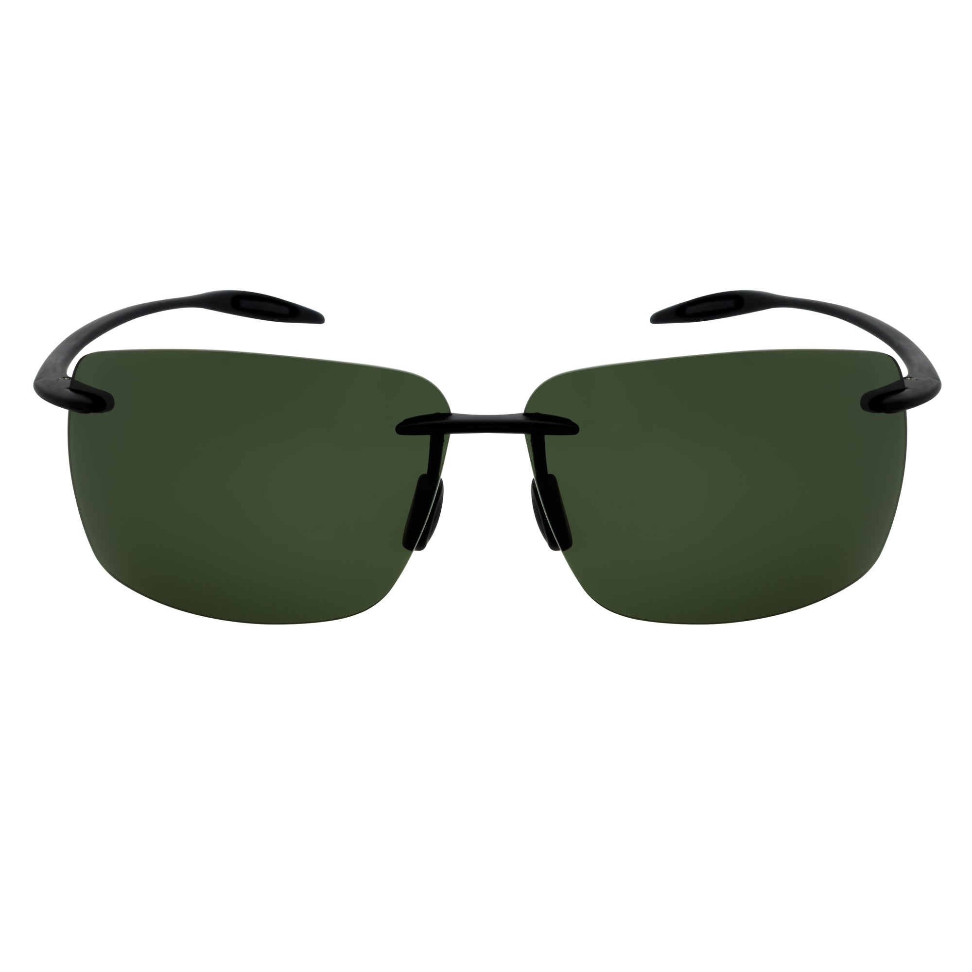 MAUI - Rimless TR90 Thin Sports Wrap Sunglasses Matte Black Green Polarized