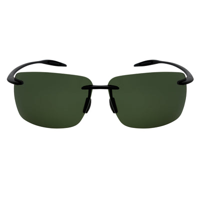 MAUI - Rimless TR90 Thin Sports Wrap Sunglasses Matte Black Green Polarized