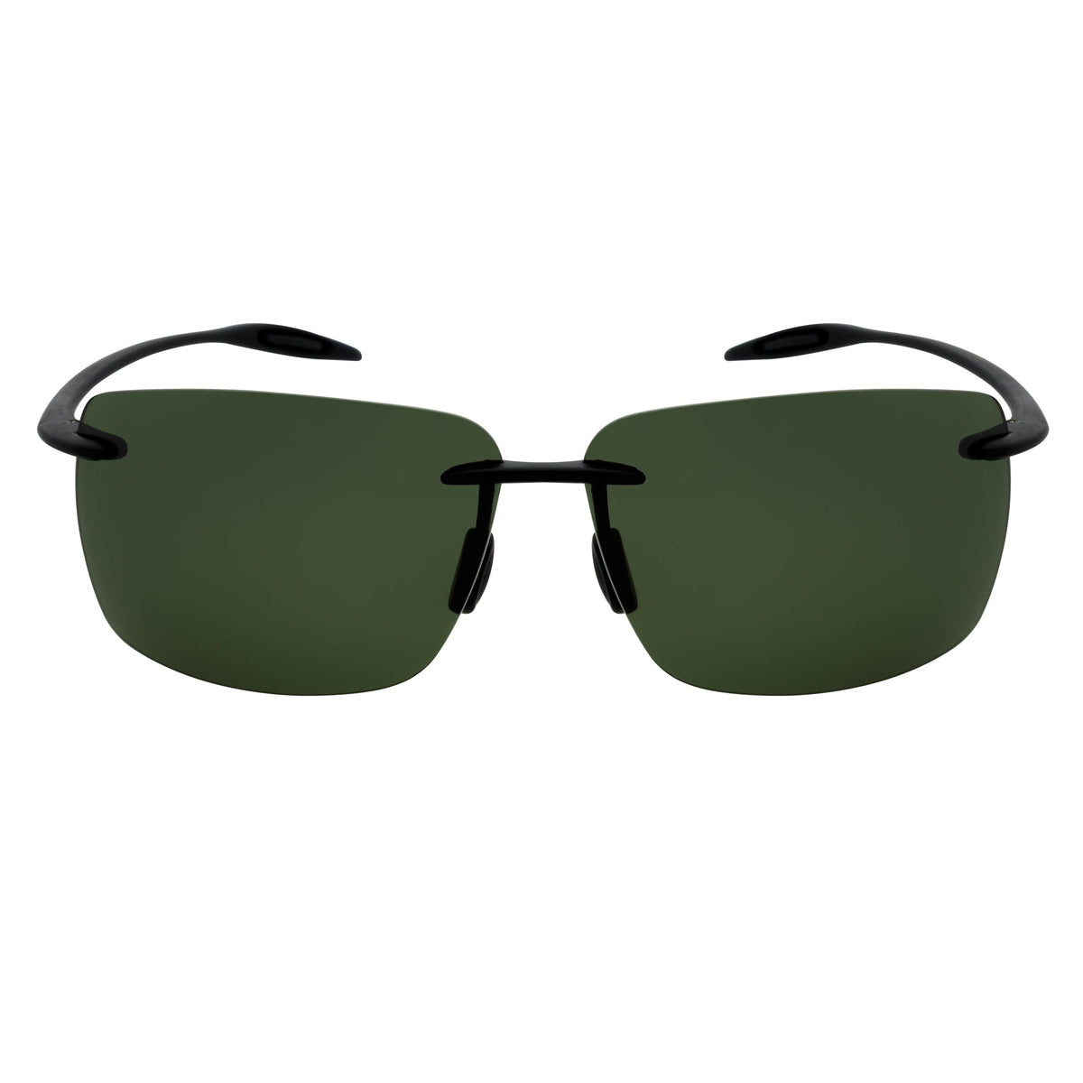 MAUI - Rimless TR90 Thin Sports Wrap Sunglasses Matte Black Green Polarized