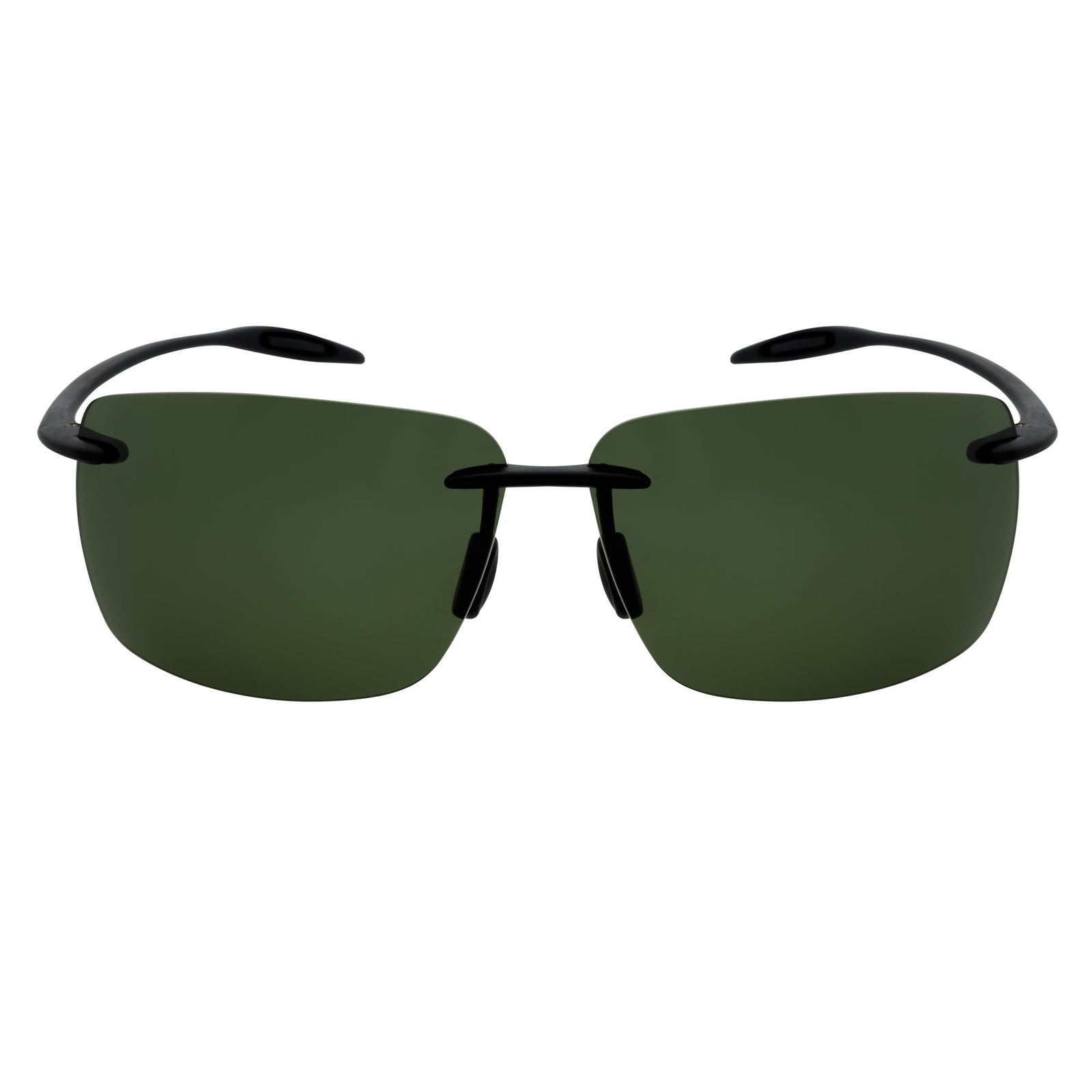 MAUI - Rimless TR90 Thin Sports Wrap Sunglasses Matte Black Green Polarized