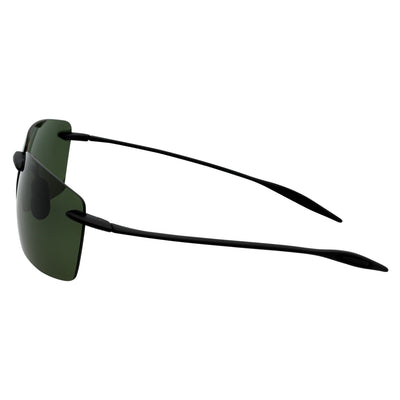 MAUI - Rimless TR90 Thin Sports Wrap Sunglasses Matte Black Green Polarized
