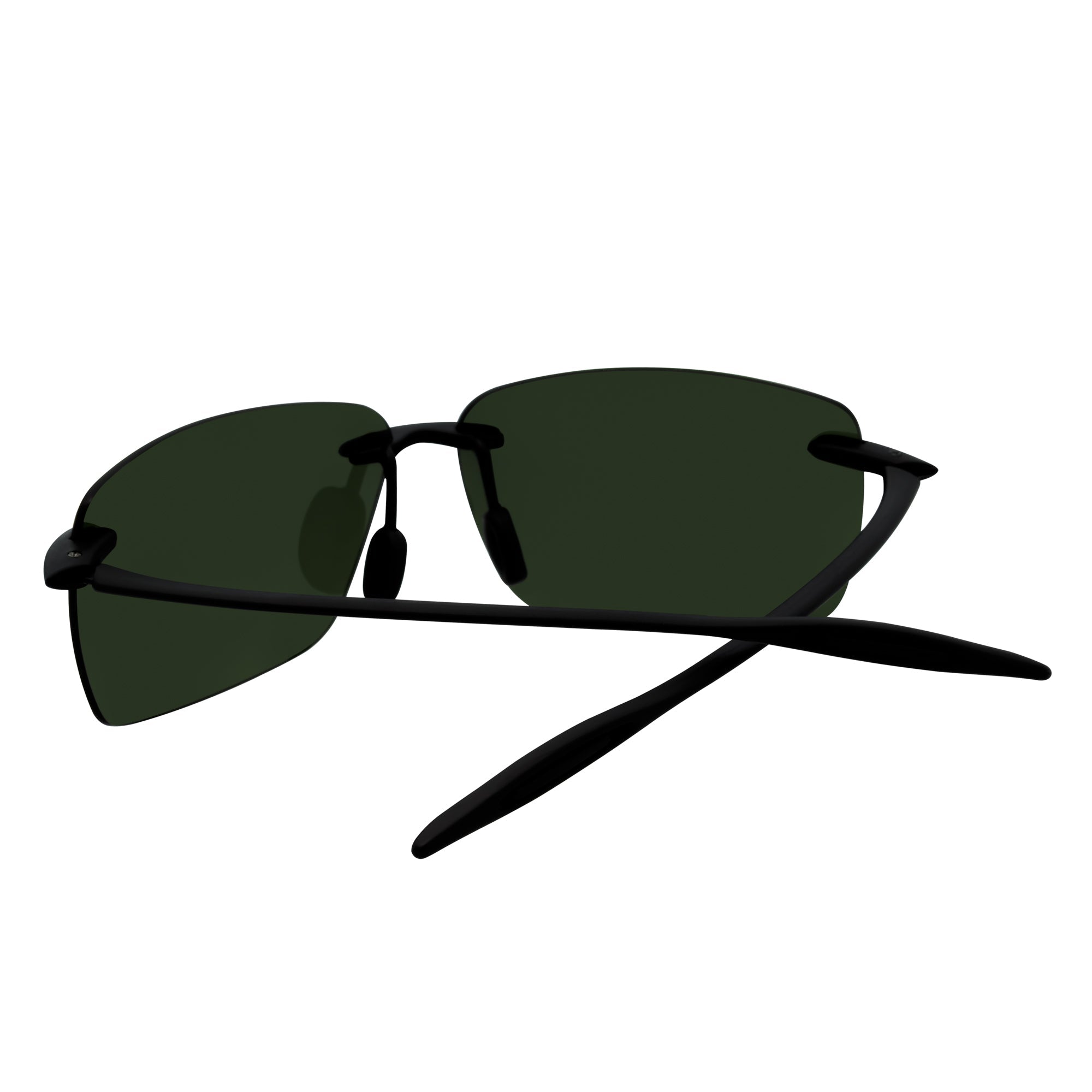 MAUI - Rimless TR90 Thin Sports Wrap Sunglasses Matte Black Green Polarized