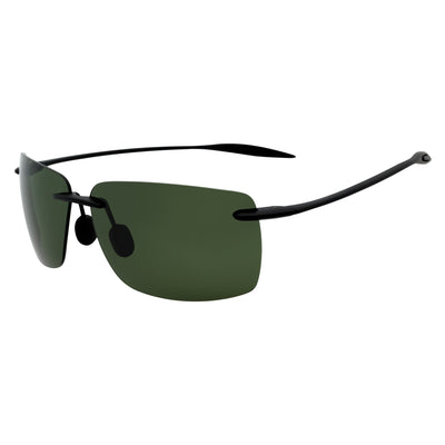 MAUI - Rimless TR90 Thin Sports Wrap Sunglasses Matte Black Green Polarized