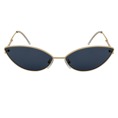 MINX - Mid Century Modern Slim Metal Small Cat Eye Sunglasses Gold Smoke