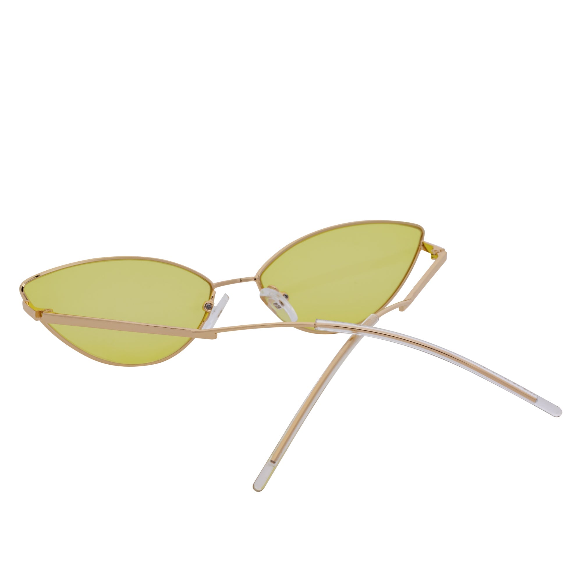 MINX - Mid Century Modern Slim Metal Small Cat Eye Sunglasses Gold Yellow Tint