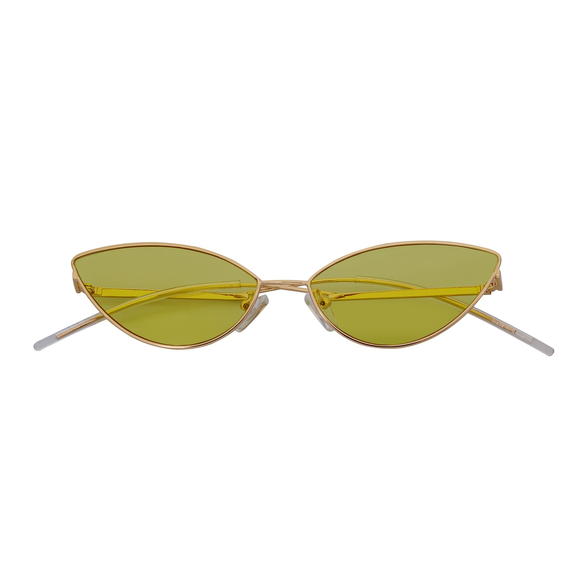 MINX - Mid Century Modern Slim Metal Small Cat Eye Sunglasses Gold Yellow Tint