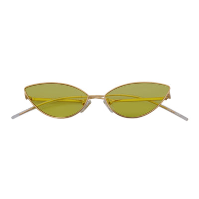 MINX - Mid Century Modern Slim Metal Small Cat Eye Sunglasses Gold Yellow Tint