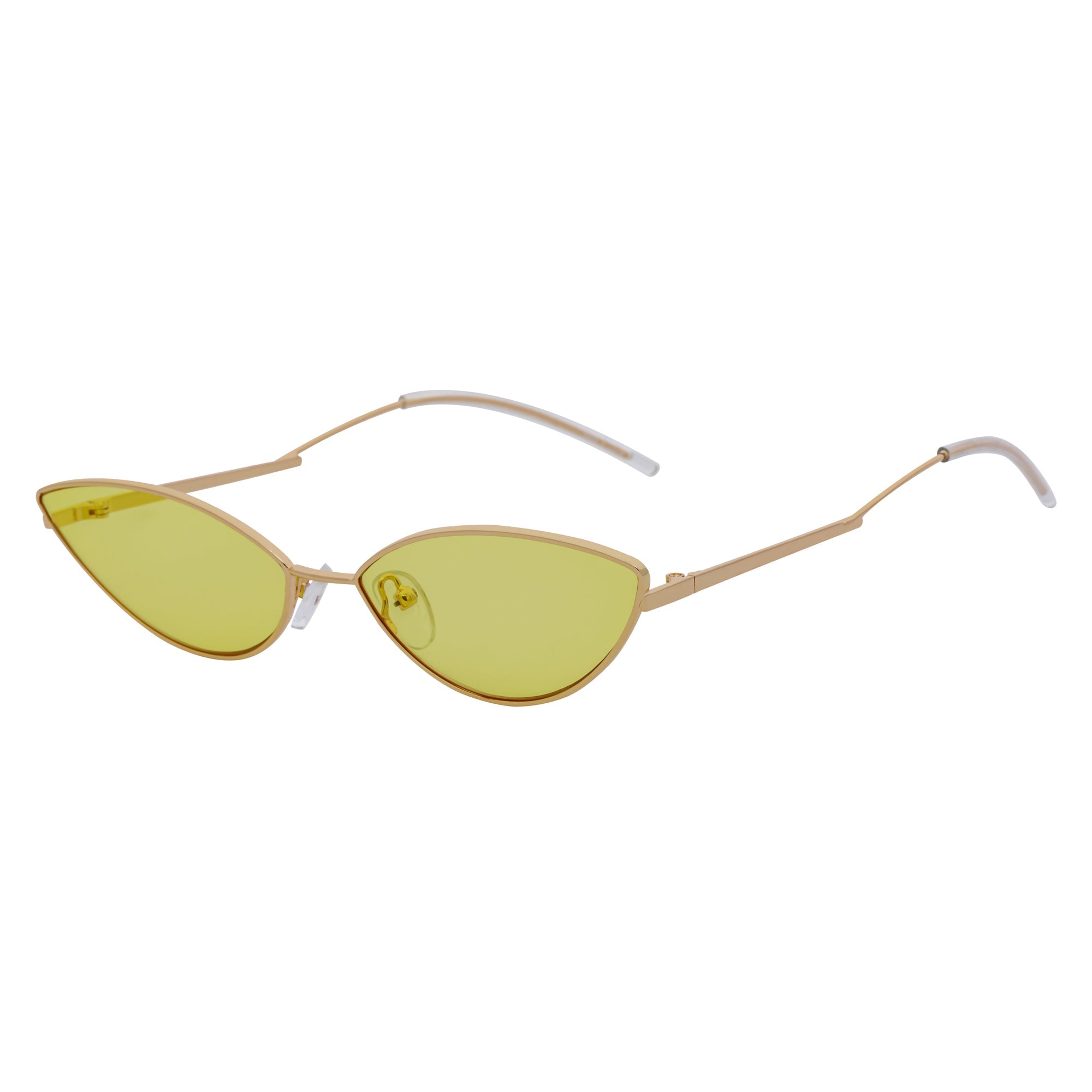 MINX - Mid Century Modern Slim Metal Small Cat Eye Sunglasses Gold Yellow Tint