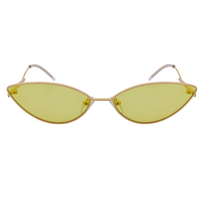 MINX - Mid Century Modern Slim Metal Small Cat Eye Sunglasses Gold Yellow Tint
