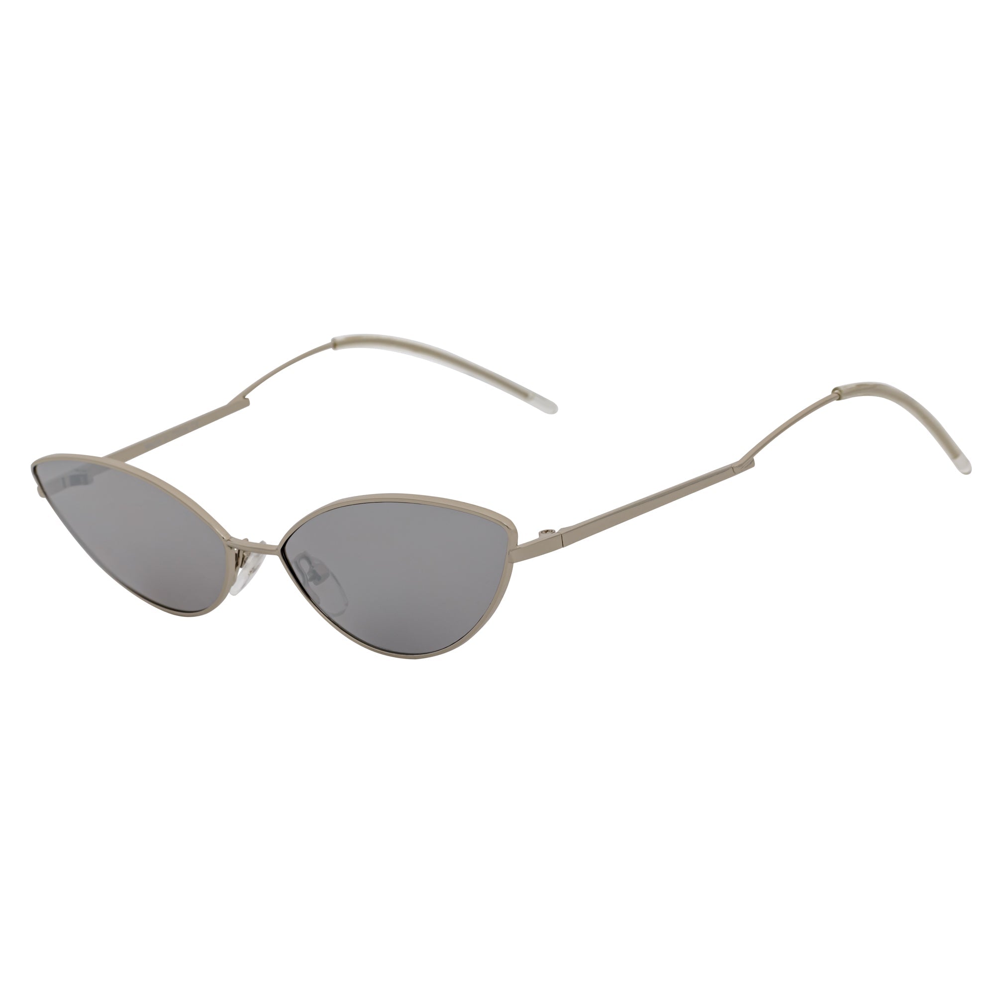 MINX - Mid Century Modern Slim Metal Small Cat Eye Sunglasses Silver Silver Mirror
