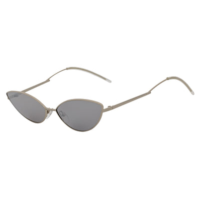 MINX - Mid Century Modern Slim Metal Small Cat Eye Sunglasses Silver Silver Mirror