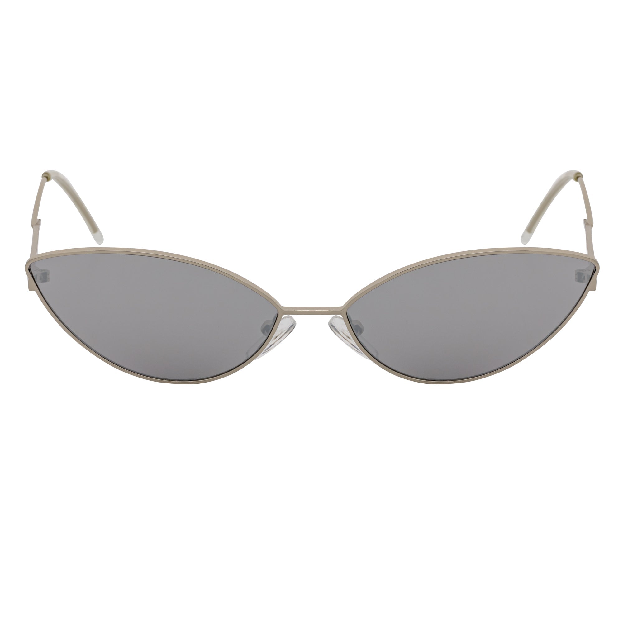 MINX - Mid Century Modern Slim Metal Small Cat Eye Sunglasses Silver Silver Mirror