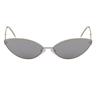 MINX - Mid Century Modern Slim Metal Small Cat Eye Sunglasses Silver Silver Mirror