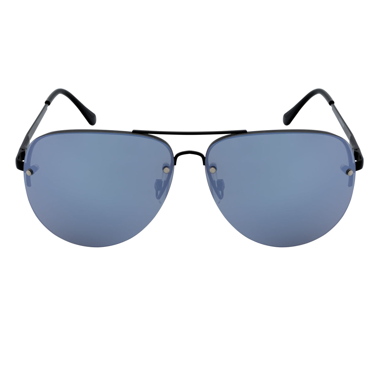 MIRAMAR - Flex Hinge Rimless Metal Aviator Sunglasses Black Silver-Mirror