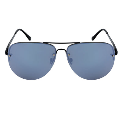 MIRAMAR - Flex Hinge Rimless Metal Aviator Sunglasses Black Silver-Mirror