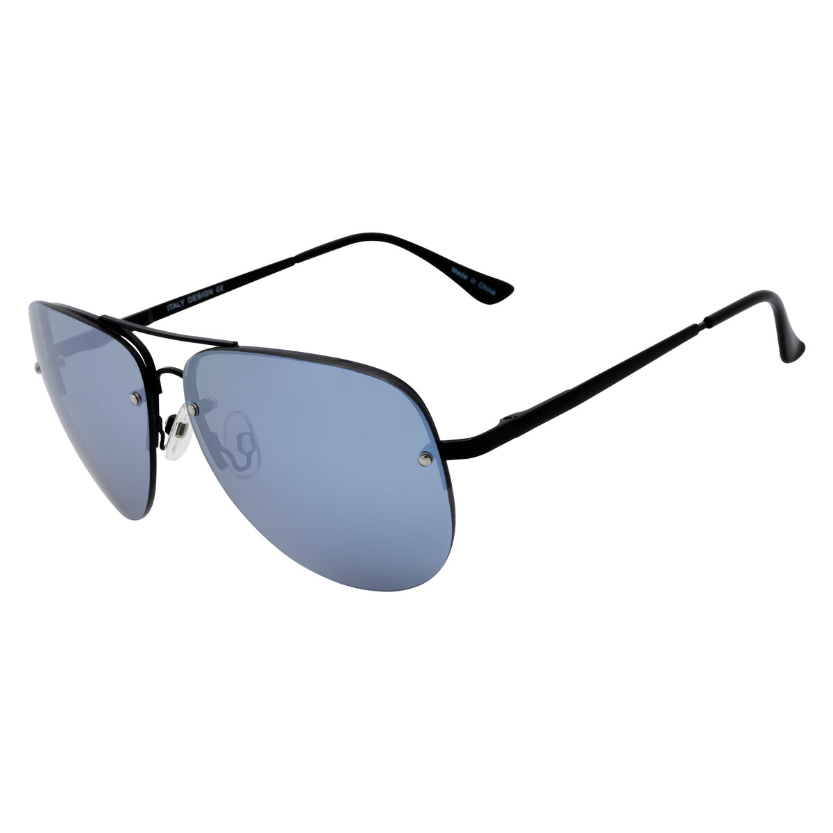 MIRAMAR - Flex Hinge Rimless Metal Aviator Sunglasses Black Silver-Mirror