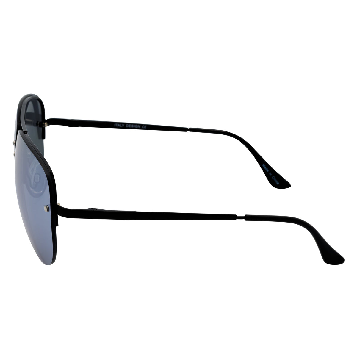 MIRAMAR - Flex Hinge Rimless Metal Aviator Sunglasses Black Silver-Mirror