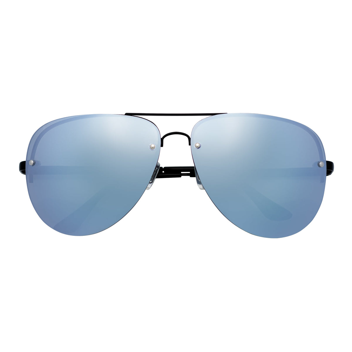 MIRAMAR - Flex Hinge Rimless Metal Aviator Sunglasses Black Silver-Mirror