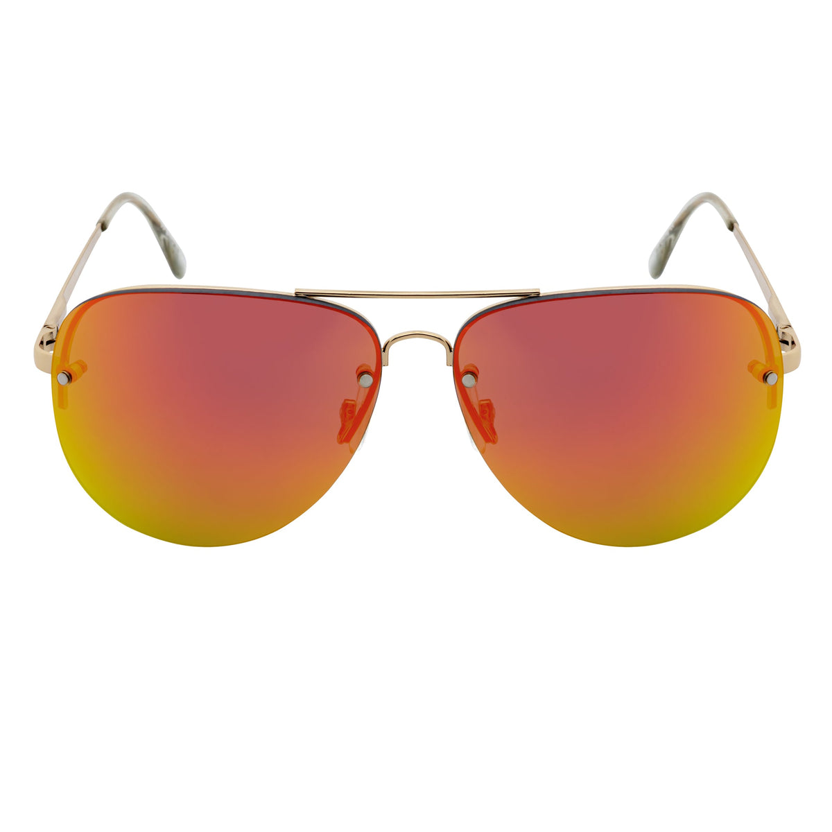 MIRAMAR - Flex Hinge Rimless Metal Aviator Sunglasses Gold Orange-Mirror