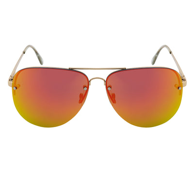 MIRAMAR - Flex Hinge Rimless Metal Aviator Sunglasses Gold Orange-Mirror
