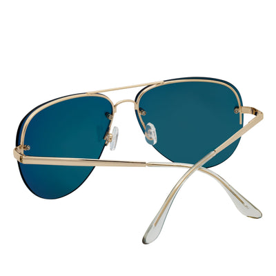 MIRAMAR - Flex Hinge Rimless Metal Aviator Sunglasses Gold Orange-Mirror