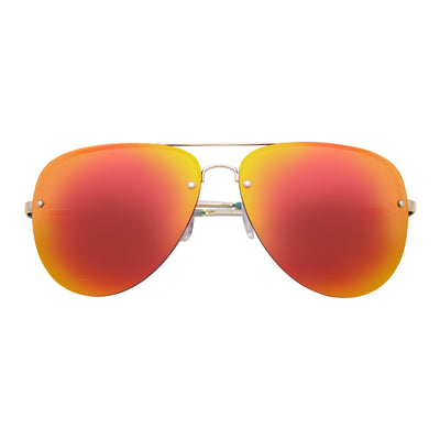 MIRAMAR - Flex Hinge Rimless Metal Aviator Sunglasses Gold Orange-Mirror