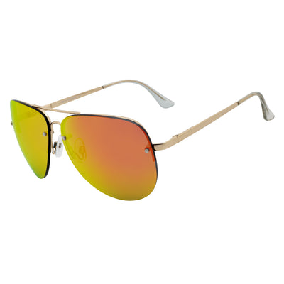 MIRAMAR - Flex Hinge Rimless Metal Aviator Sunglasses Gold Orange-Mirror