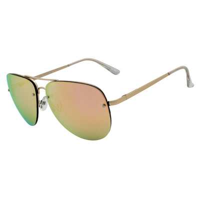 MIRAMAR - Flex Hinge Rimless Metal Aviator Sunglasses Gold Pink-Mirror