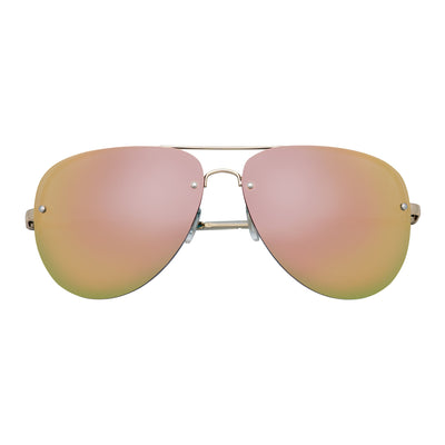 MIRAMAR - Flex Hinge Rimless Metal Aviator Sunglasses Gold Pink-Mirror