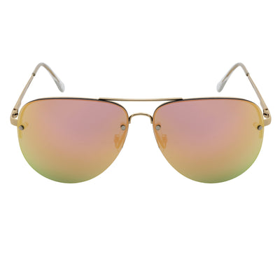 MIRAMAR - Flex Hinge Rimless Metal Aviator Sunglasses Gold Pink-Mirror