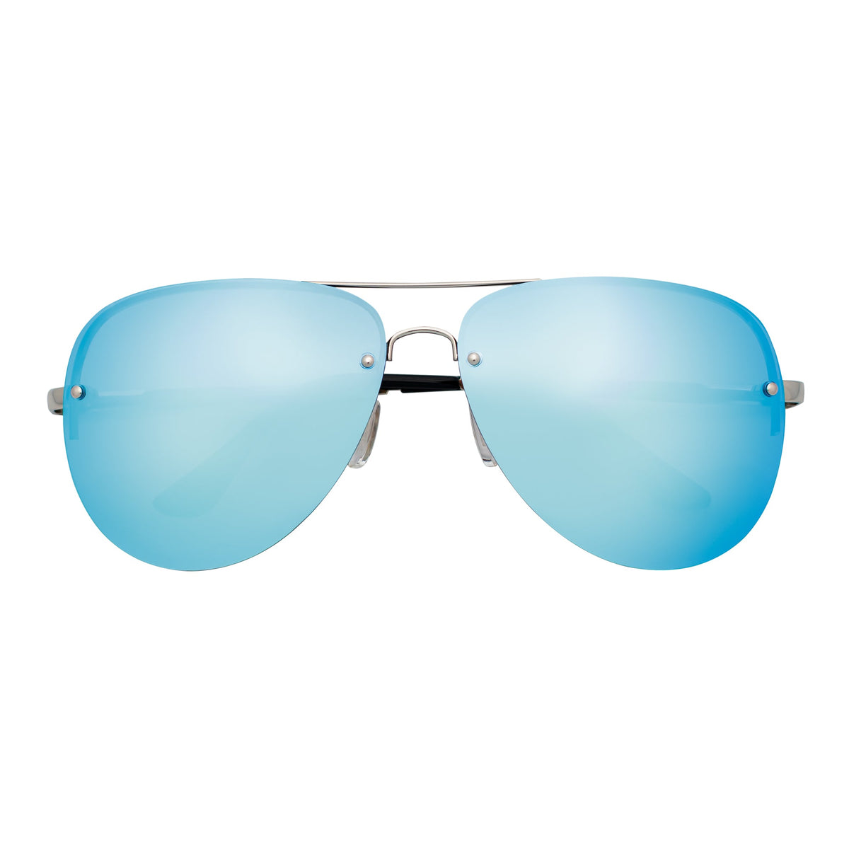 MIRAMAR - Flex Hinge Rimless Metal Aviator Sunglasses Silver Blue-Mirror